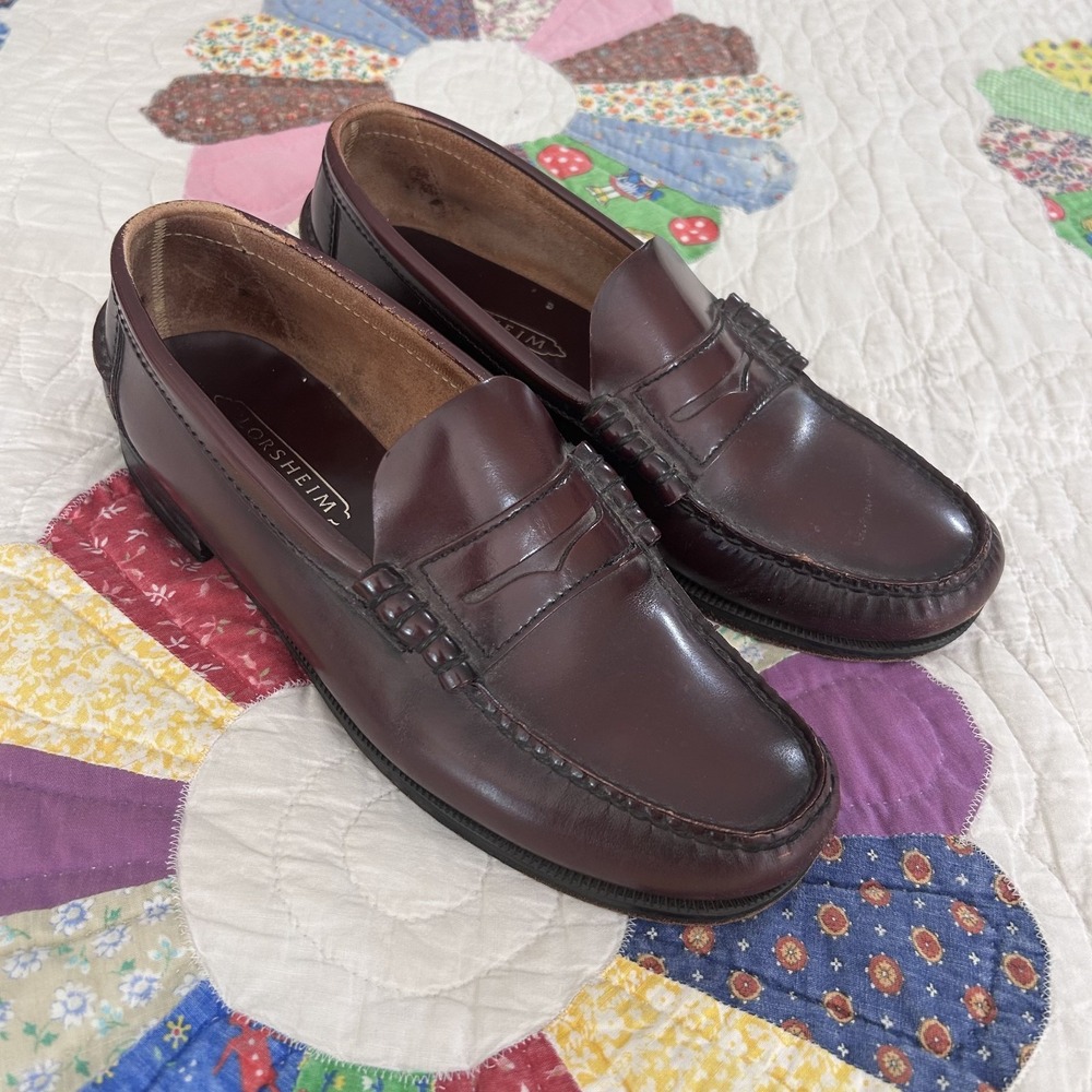 Leather Florsheim Penny Loafers 8.5 D US Burgundy Leather Dress Shoes Vintage